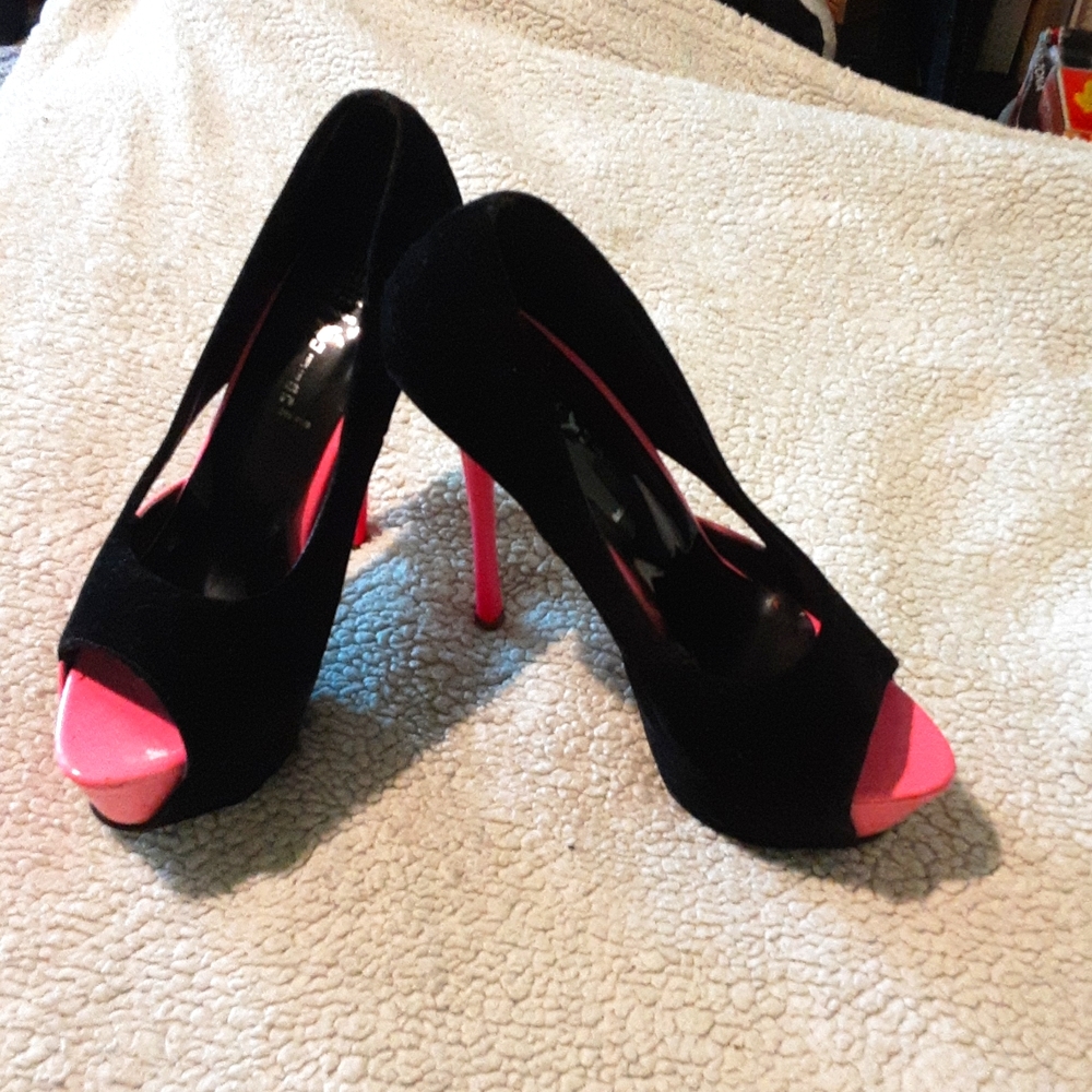 Womens fashion pink/black 5" heel pumps
